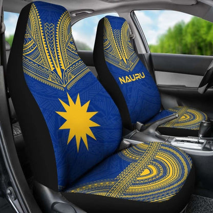 Nauru Car Seat Cover - Nauru Flag Polynesian Chief Tattoo Blue Version -