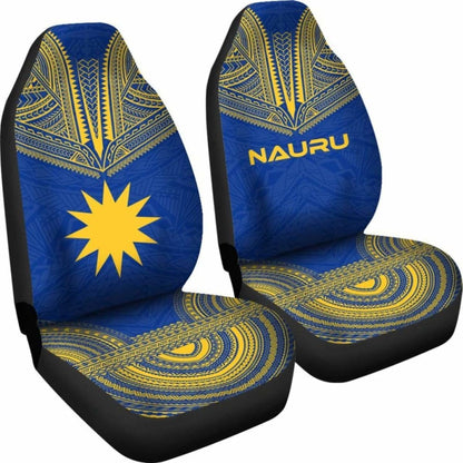 Nauru Car Seat Cover - Nauru Flag Polynesian Chief Tattoo Blue Version -