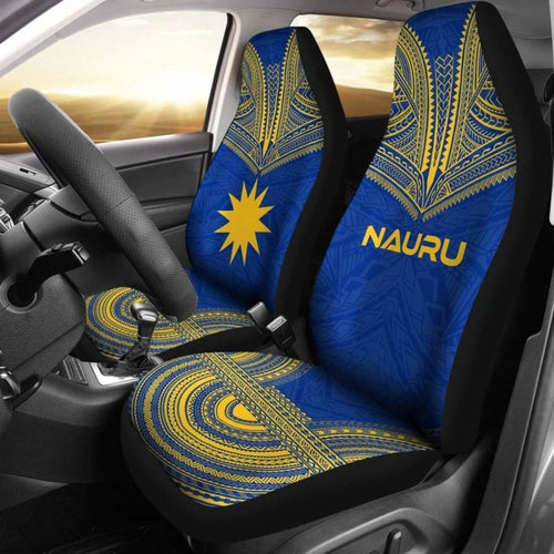Nauru Car Seat Cover - Nauru Flag Polynesian Chief Tattoo Blue Version -