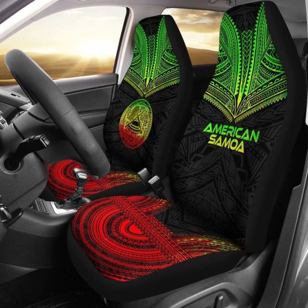 American Samoa Car Seat Cover - American Samoa Seal Polynesian Chief Tattoo Reggae Version -