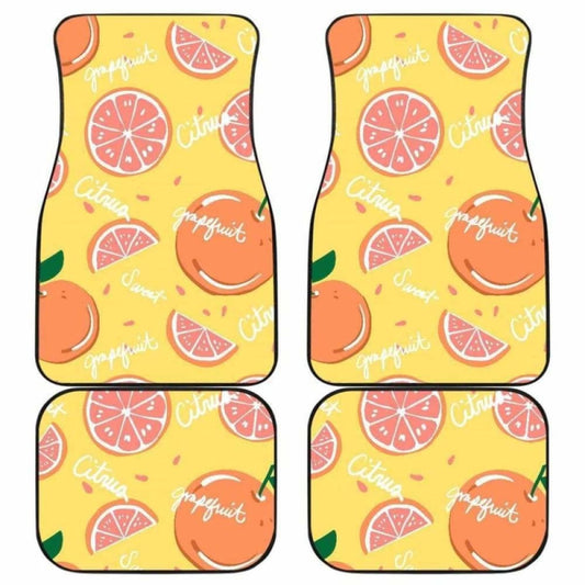 Grapefruit Yellow Background Front And Back Car Mats