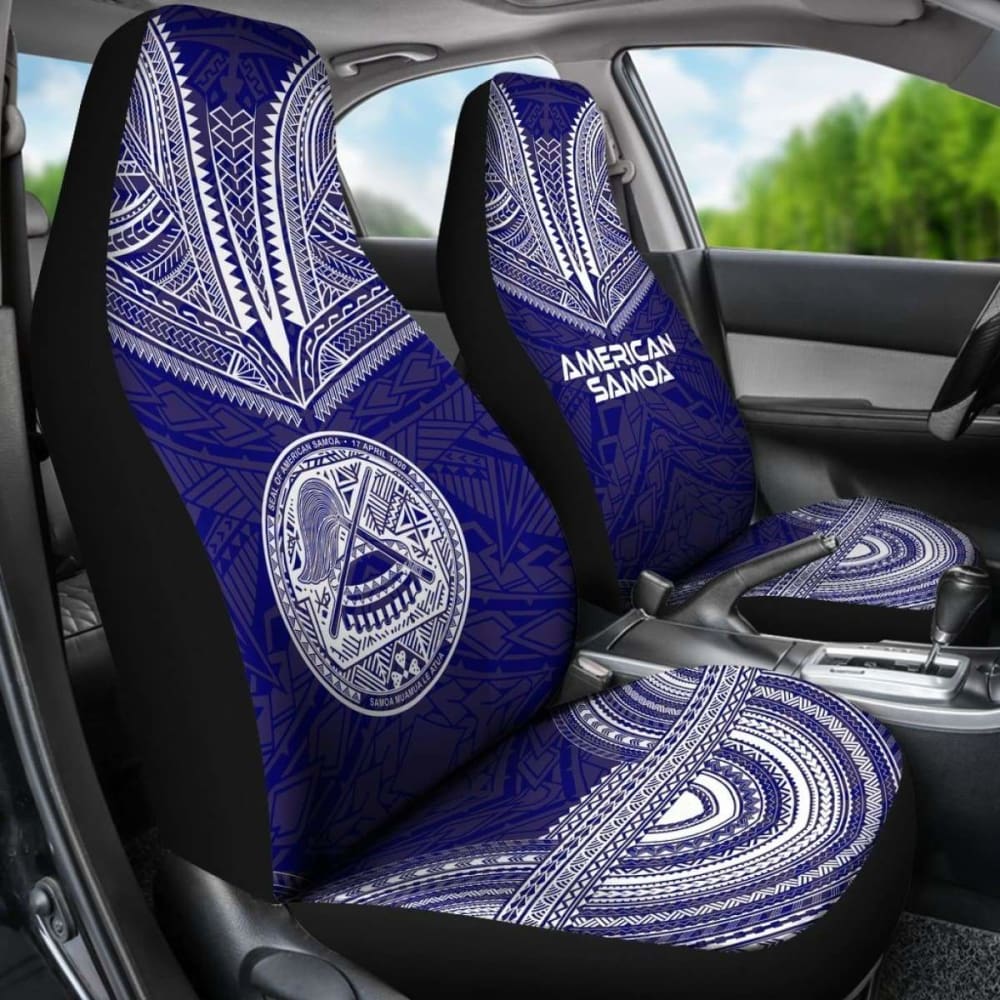 American Samoa Car Seat Cover - American Samoa Seal Polynesian Chief Tattoo Red Version Blue -