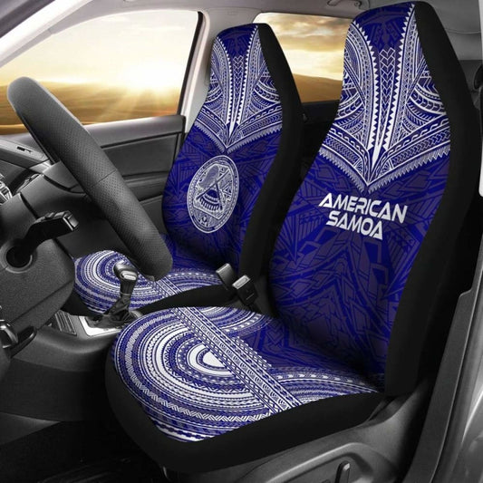 American Samoa Car Seat Cover - American Samoa Seal Polynesian Chief Tattoo Red Version Blue -