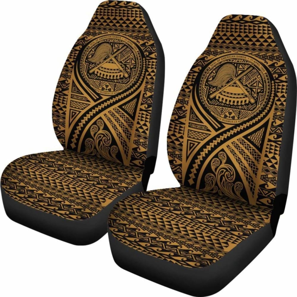 American Samoa Car Seat Cover - American Samoa Seal Polynesian Tattoo Gold -