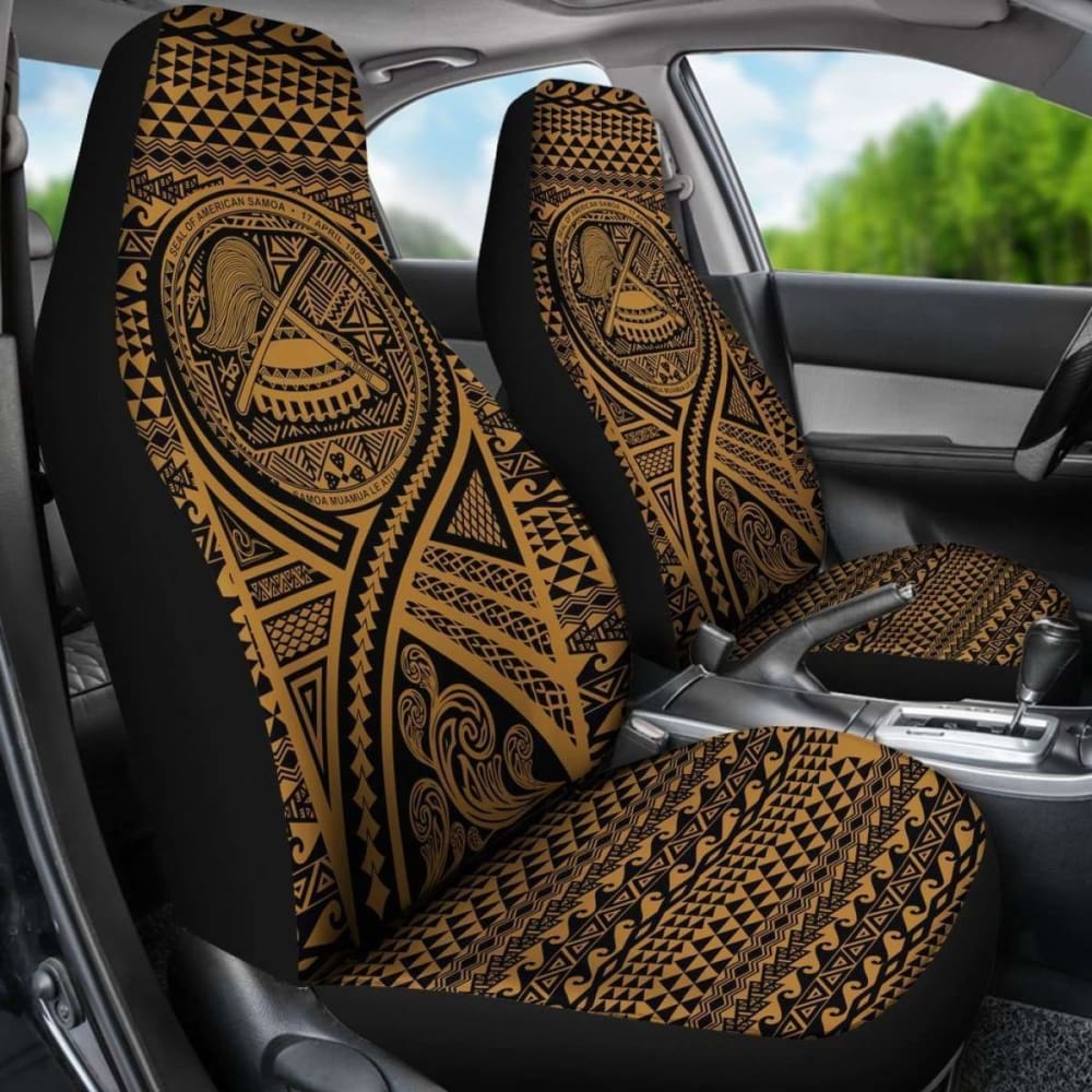 American Samoa Car Seat Cover - American Samoa Seal Polynesian Tattoo Gold -