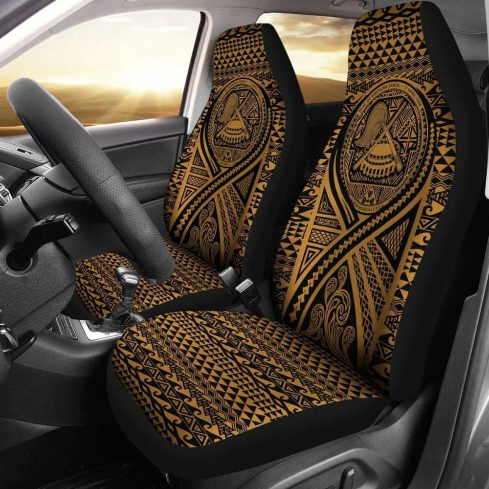 American Samoa Car Seat Cover - American Samoa Seal Polynesian Tattoo Gold -