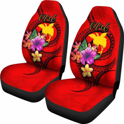 Papua New Guinea Polynesian Car Seat Covers - Floral With Seal Red -