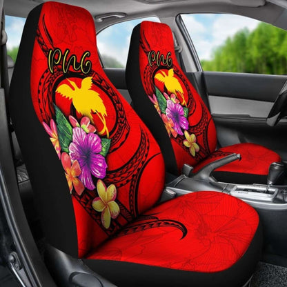 Papua New Guinea Polynesian Car Seat Covers - Floral With Seal Red -