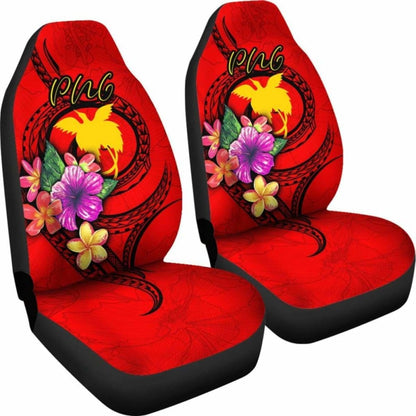Papua New Guinea Polynesian Car Seat Covers - Floral With Seal Red -