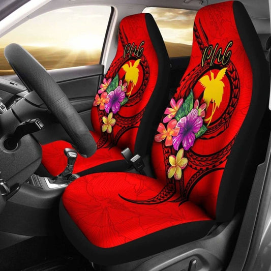 Papua New Guinea Polynesian Car Seat Covers - Floral With Seal Red -