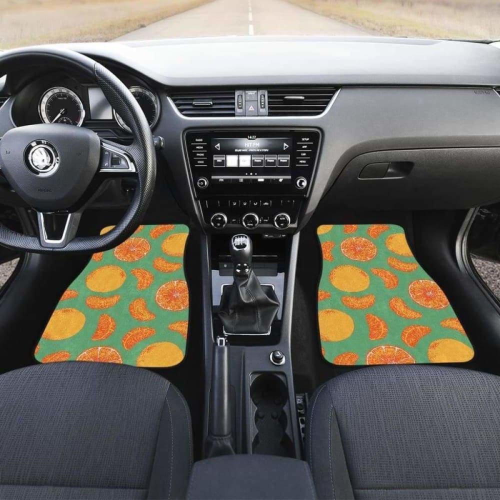 Orange Fruit Pattern Green Background Front And Back Car Mats