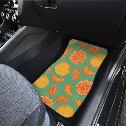Orange Fruit Pattern Green Background Front And Back Car Mats