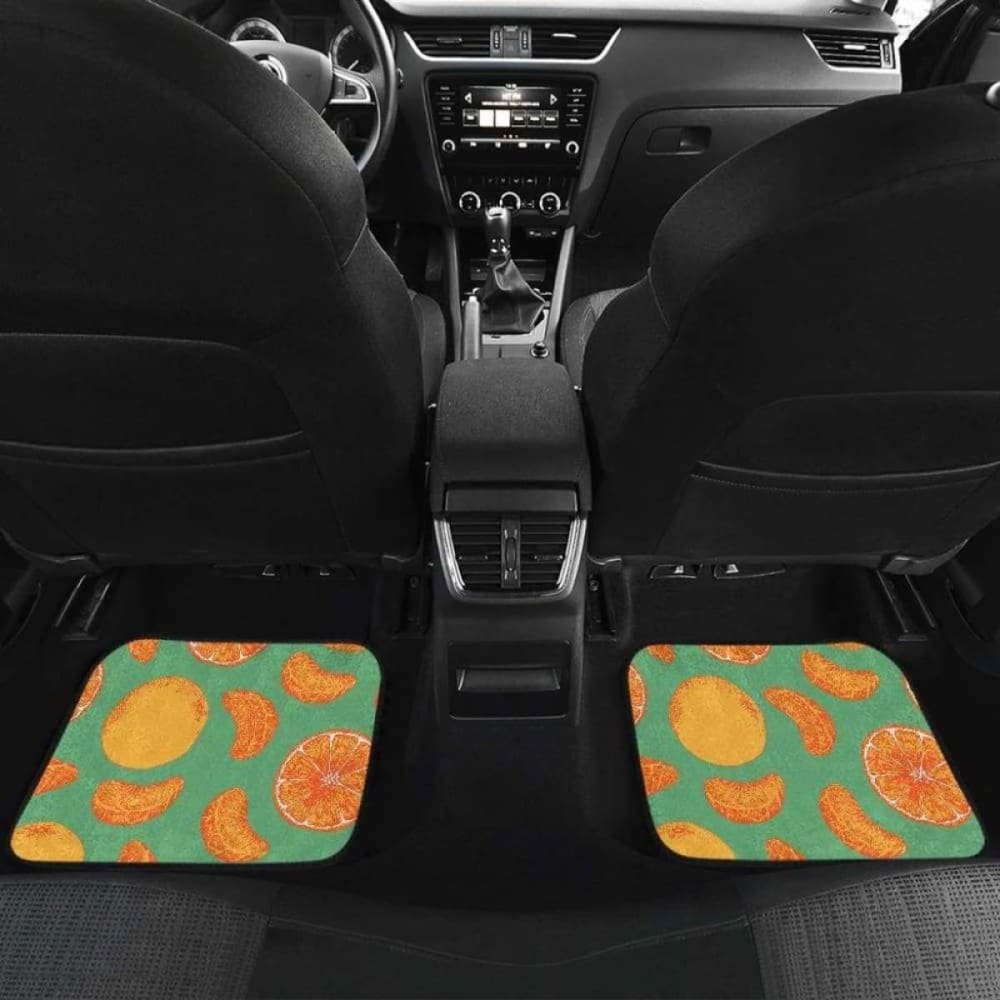 Orange Fruit Pattern Green Background Front And Back Car Mats