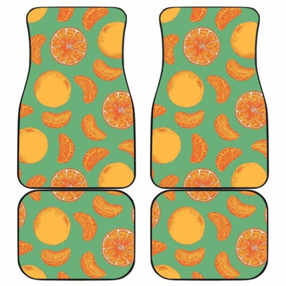 Orange Fruit Pattern Green Background Front And Back Car Mats