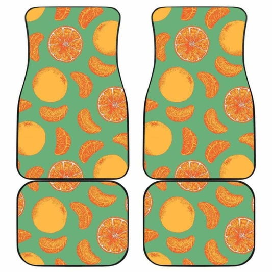 Orange Fruit Pattern Green Background Front And Back Car Mats