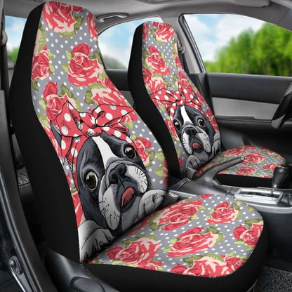 Floral Boston Terrier Car Seat Covers