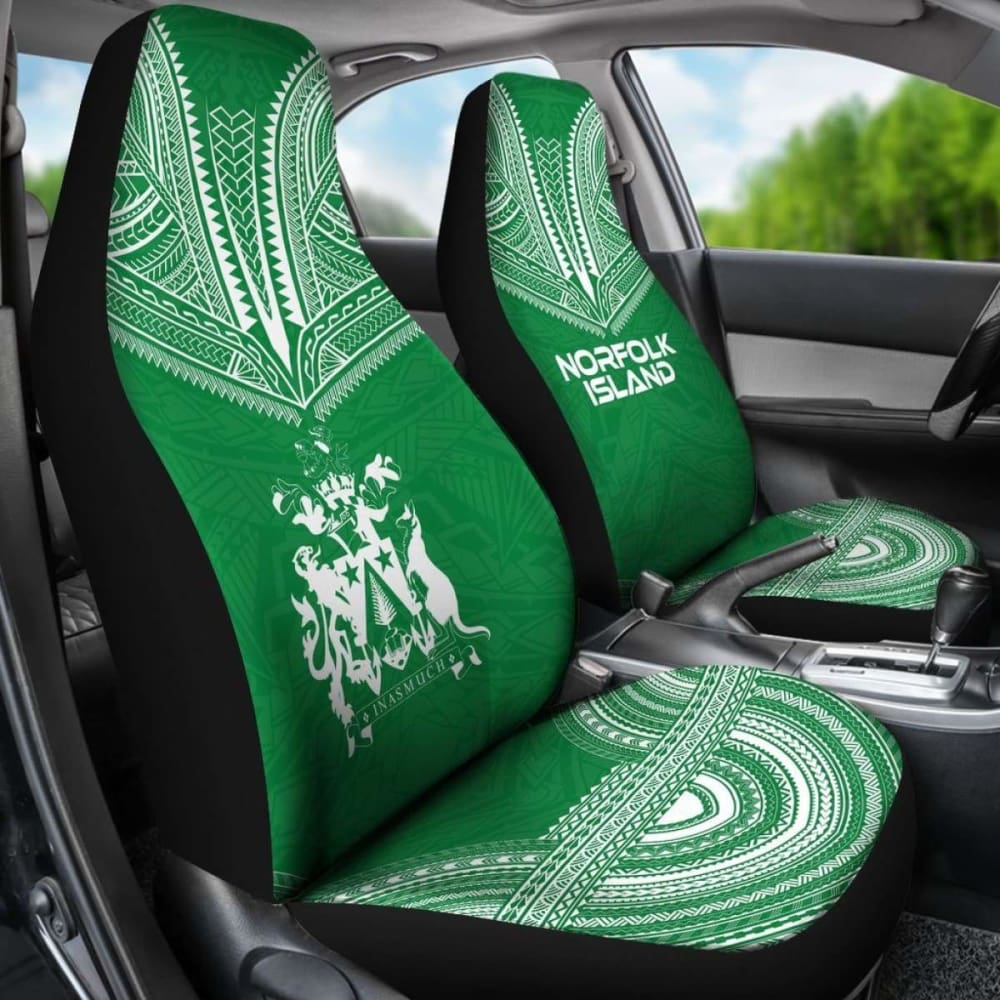 Norfolk Island Car Seat Cover - Norfolk Island Coat Of Arms Polynesian Chief Tattoo Green Version -