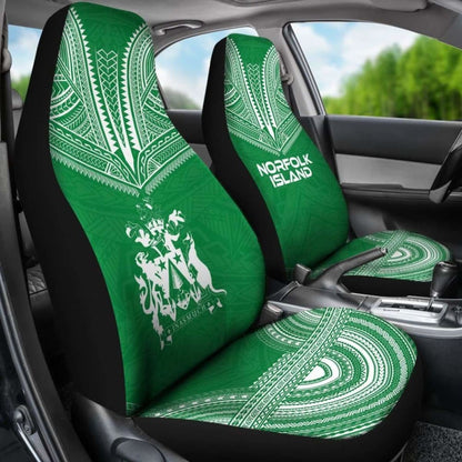 Norfolk Island Car Seat Cover - Norfolk Island Coat Of Arms Polynesian Chief Tattoo Green Version -