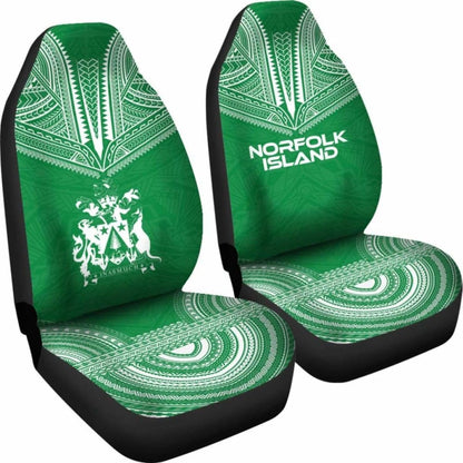Norfolk Island Car Seat Cover - Norfolk Island Coat Of Arms Polynesian Chief Tattoo Green Version -