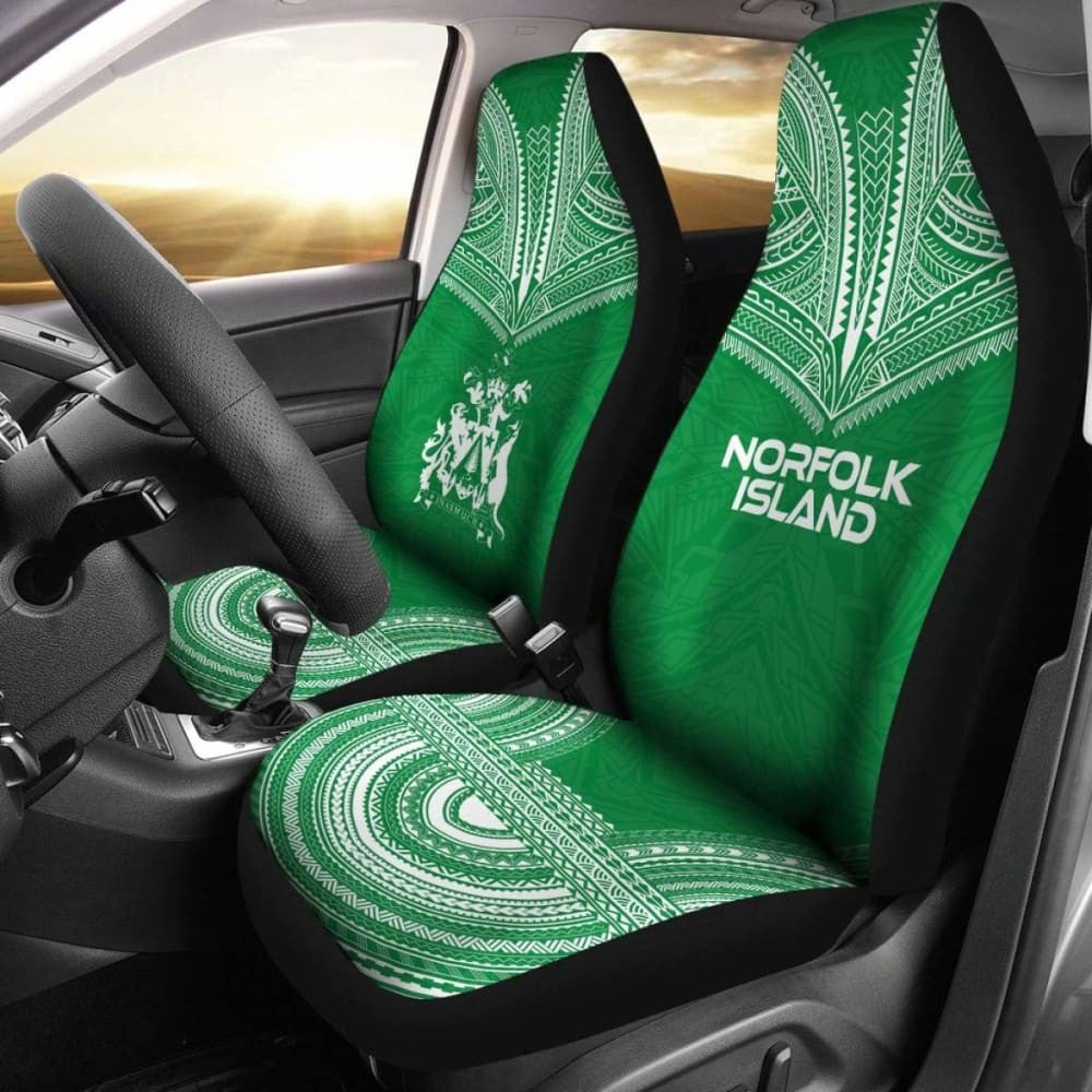 Norfolk Island Car Seat Cover - Norfolk Island Coat Of Arms Polynesian Chief Tattoo Green Version -