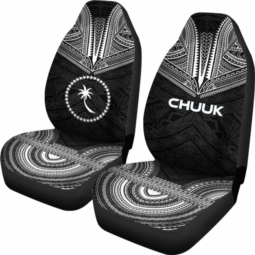 Chuuk Car Seat Cover - Chuuk Flag Polynesian Chief Tattoo Black Version -
