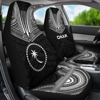 Chuuk Car Seat Cover - Chuuk Flag Polynesian Chief Tattoo Black Version -
