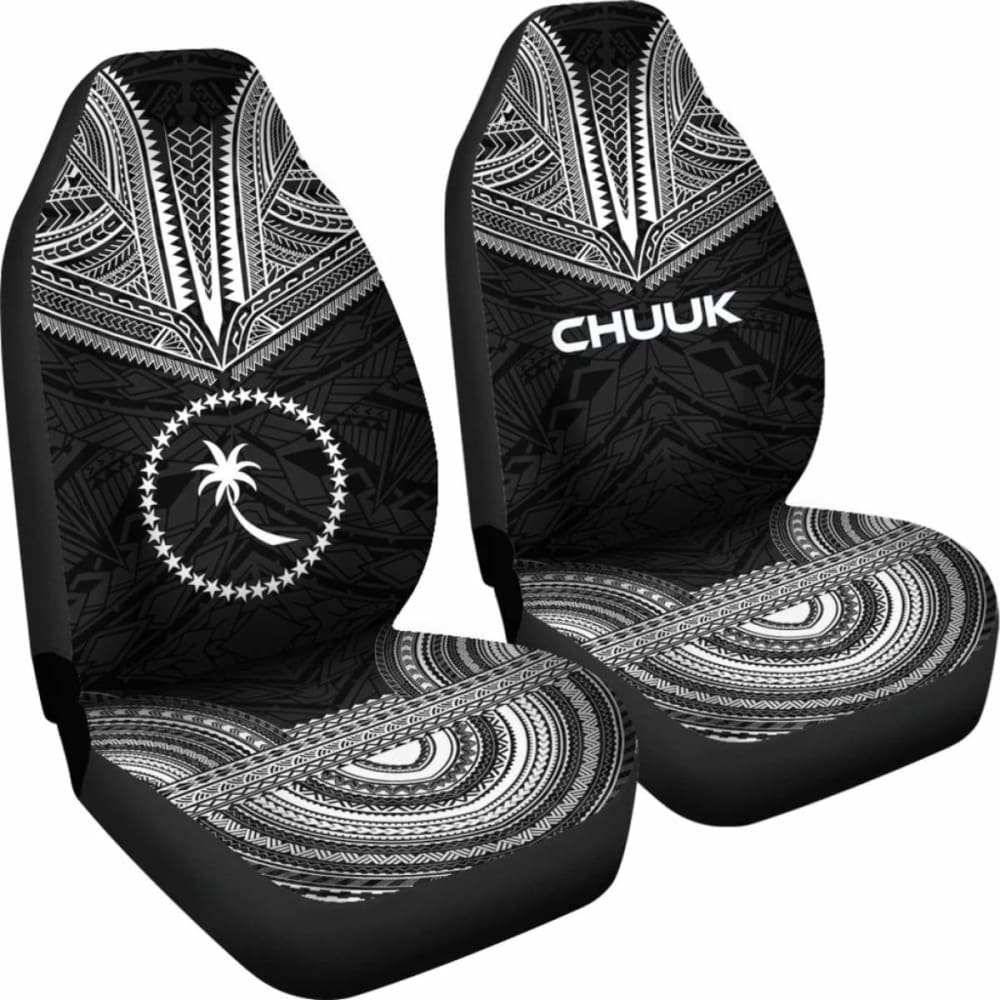 Chuuk Car Seat Cover - Chuuk Flag Polynesian Chief Tattoo Black Version -