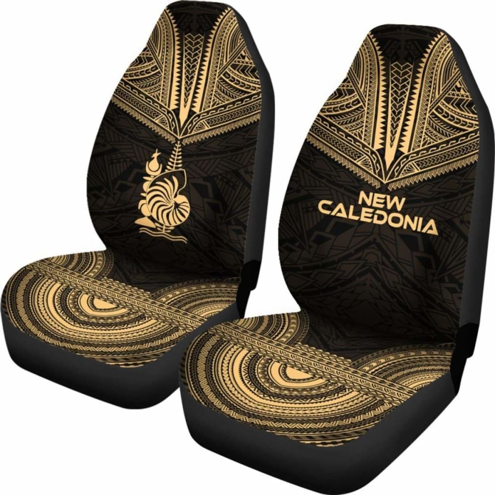 New Caledonia Car Seat Cover - New Caledonia Coat Of Arms Polynesian Chief Tattoo Gold Version -