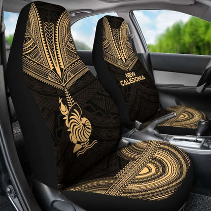 New Caledonia Car Seat Cover - New Caledonia Coat Of Arms Polynesian Chief Tattoo Gold Version -