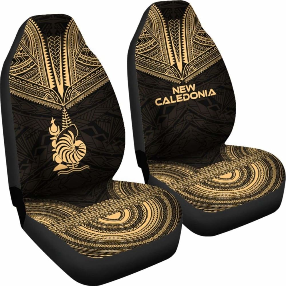 New Caledonia Car Seat Cover - New Caledonia Coat Of Arms Polynesian Chief Tattoo Gold Version -
