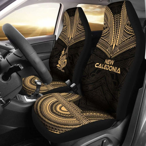 New Caledonia Car Seat Cover - New Caledonia Coat Of Arms Polynesian Chief Tattoo Gold Version -