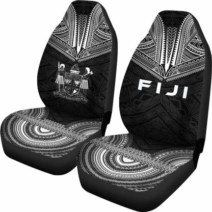 Fiji Car Seat Cover - Fiji Coat Of Arms Polynesian Chief Tattoo Black Version -
