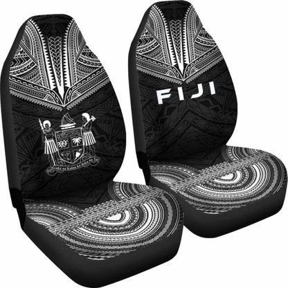 Fiji Car Seat Cover - Fiji Coat Of Arms Polynesian Chief Tattoo Black Version -