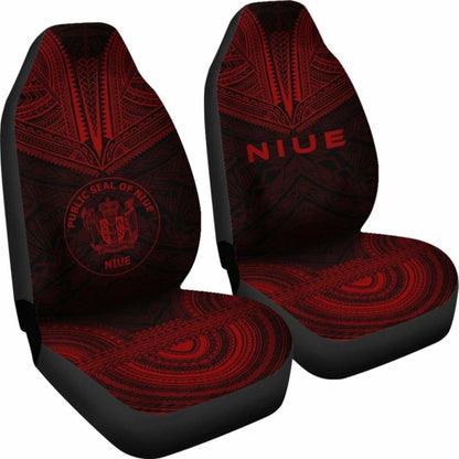 Niue Car Seat Cover - Niue Seal Polynesian Chief Tattoo Red Version -