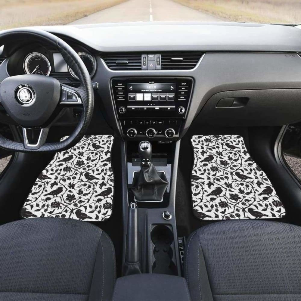 Crow Dark Floral Pattern Front And Back Car Mats