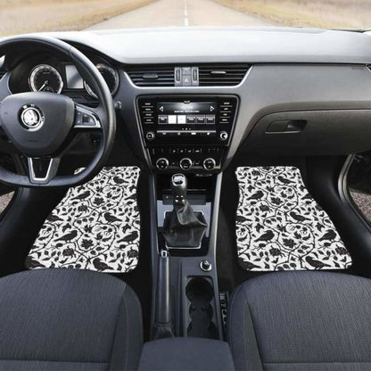 Crow Dark Floral Pattern Front And Back Car Mats