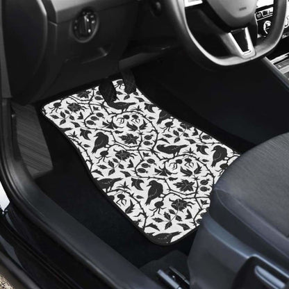 Crow Dark Floral Pattern Front And Back Car Mats