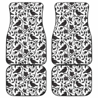 Crow Dark Floral Pattern Front And Back Car Mats