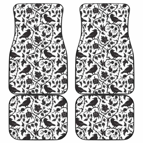 Crow Dark Floral Pattern Front And Back Car Mats