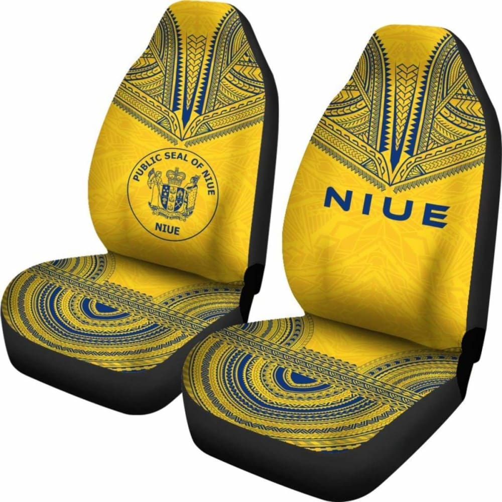 Niue Car Seat Cover - Niue Seal Polynesian Chief Tattoo Yellow Version -