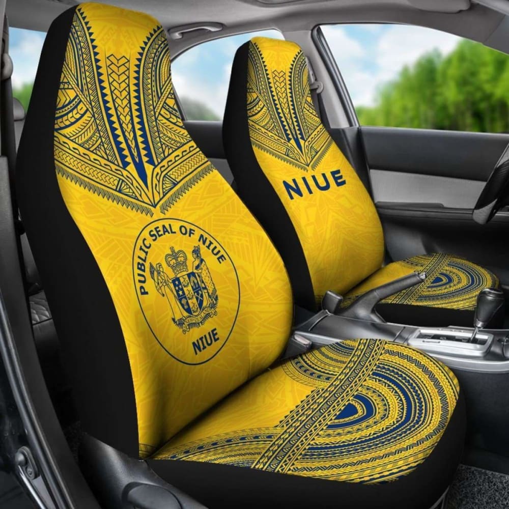 Niue Car Seat Cover - Niue Seal Polynesian Chief Tattoo Yellow Version -