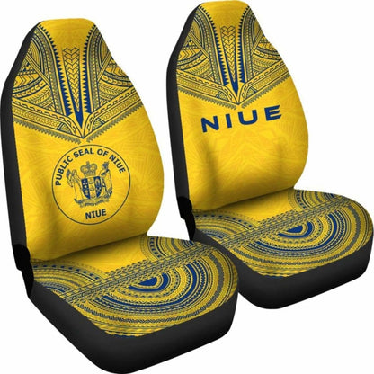 Niue Car Seat Cover - Niue Seal Polynesian Chief Tattoo Yellow Version -