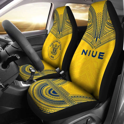 Niue Car Seat Cover - Niue Seal Polynesian Chief Tattoo Yellow Version -