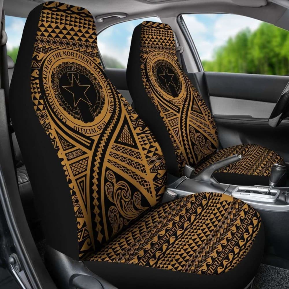 Northern Mariana Islands Car Seat Cover - Northern Mariana Islands Seal Polynesian Tattoo Gold -