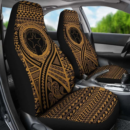 Northern Mariana Islands Car Seat Cover - Northern Mariana Islands Seal Polynesian Tattoo Gold -