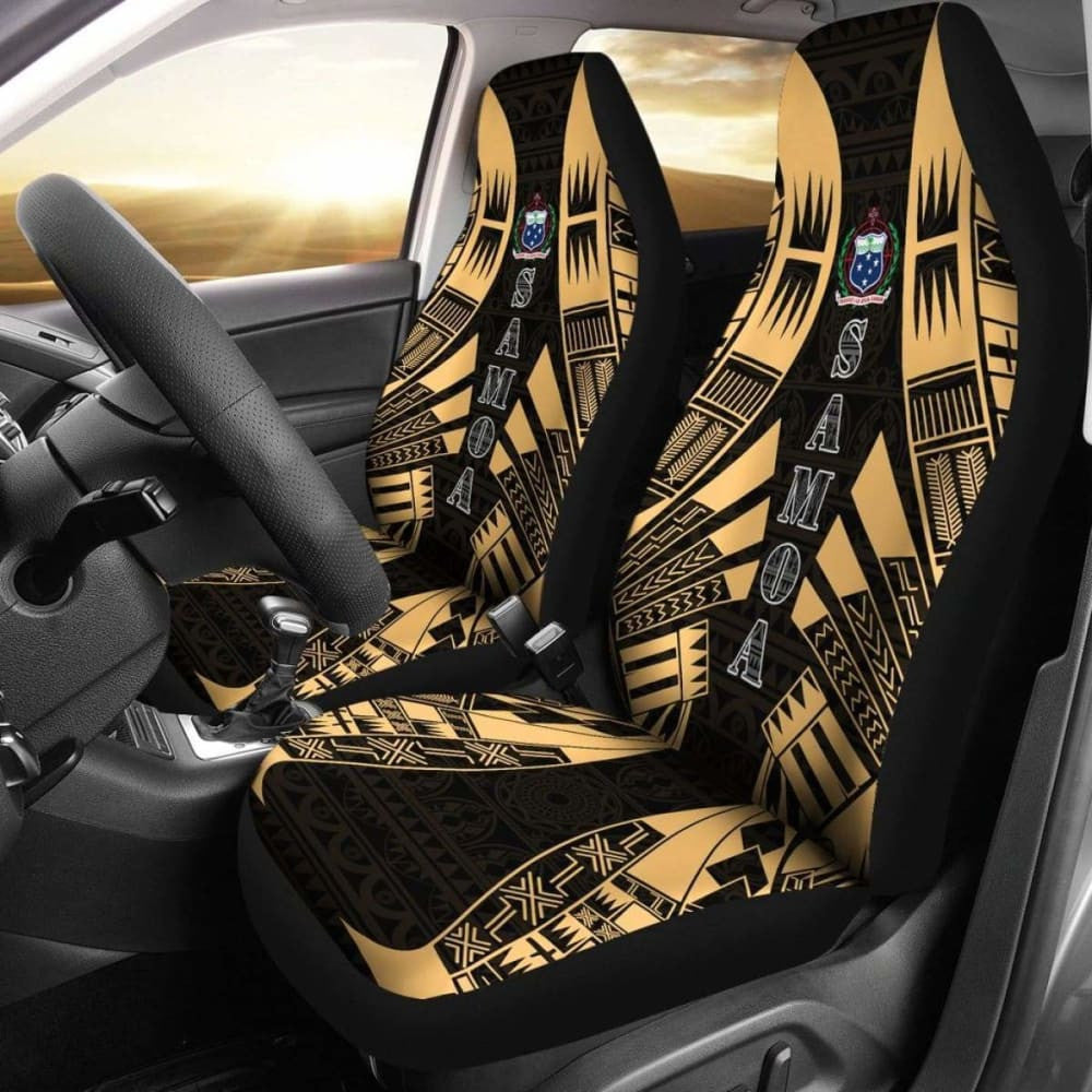 Samoa Car Seat Covers - Polynesian Tattoo Gold -
