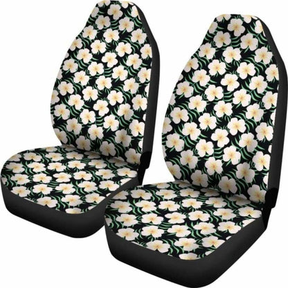 Black With Plumeria Frangipani Flower Pattern Hawaiian Island Floral Car Seat Covers