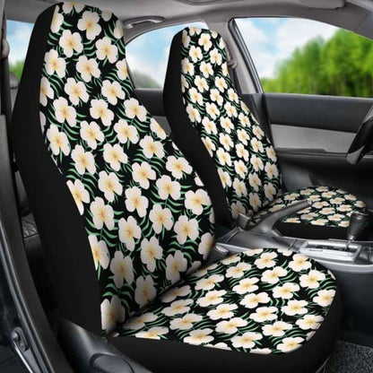 Black With Plumeria Frangipani Flower Pattern Hawaiian Island Floral Car Seat Covers