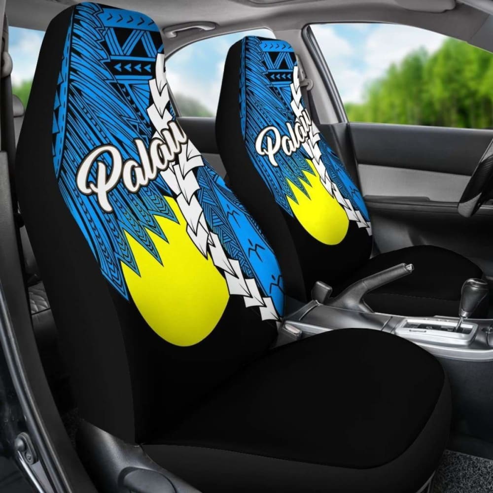 Palau Polynesian Car Seat Covers - Tribal Wave Tattoo Flag Style -
