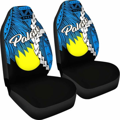 Palau Polynesian Car Seat Covers - Tribal Wave Tattoo Flag Style -